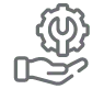 Cass_Work-With-Cass_Machine-Icon Icon of a hand holding a gear with a wrench, representing manufacturing or maintenance services.